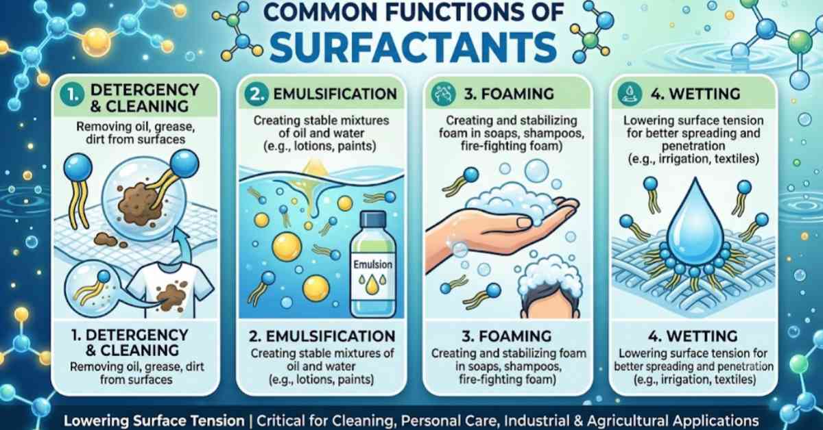 Surfactant micelle formation and interfacial action - professional chemical diagram